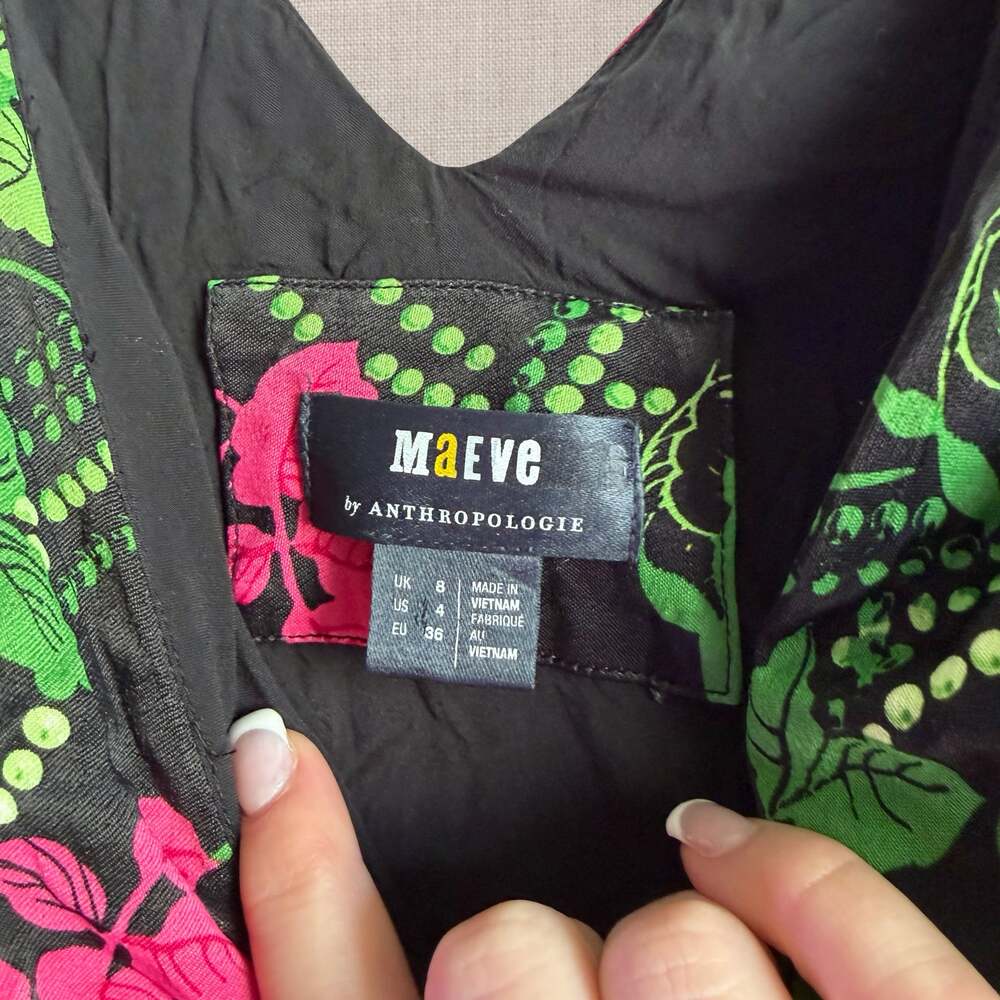 Anthropologie Maeve Hot Pink Floral Maxi Dress Cottagecore Goth Fairy size 4 - Picture 5 of 13